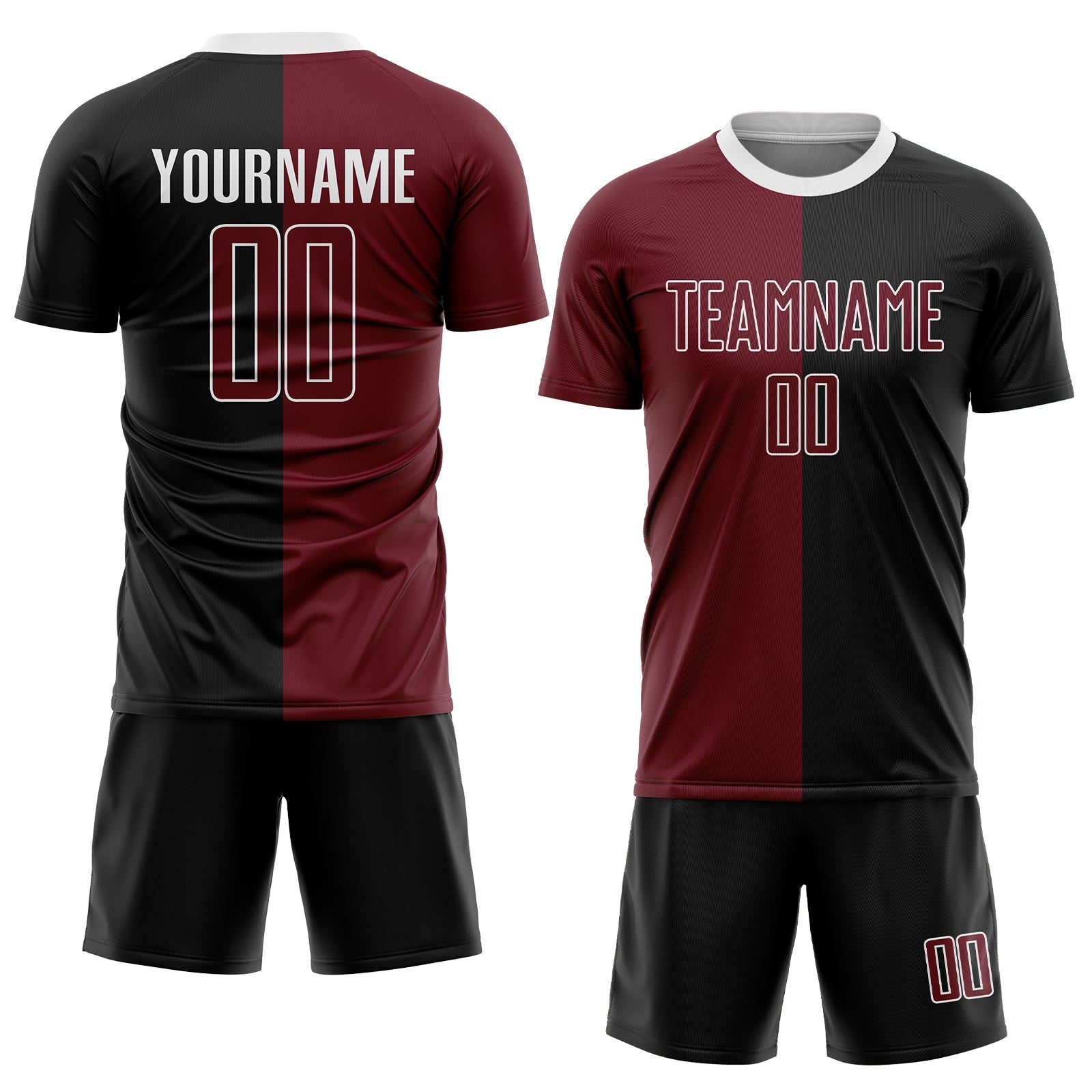 Custom Black Crimson-White Sublimation Split Fashion Soccer Uniform Jersey view 2