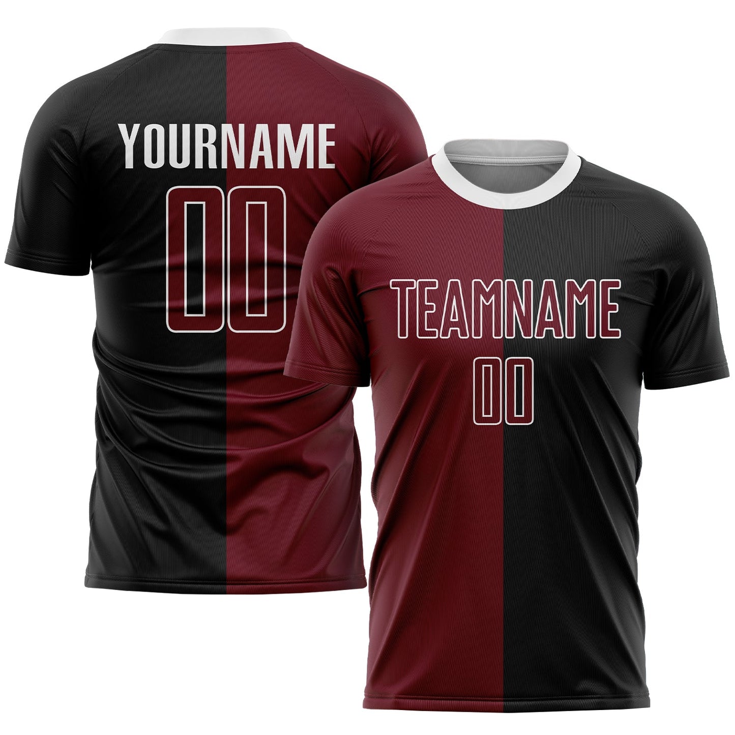 Custom Black Crimson-White Sublimation Split Fashion Soccer Uniform Jersey - Main View