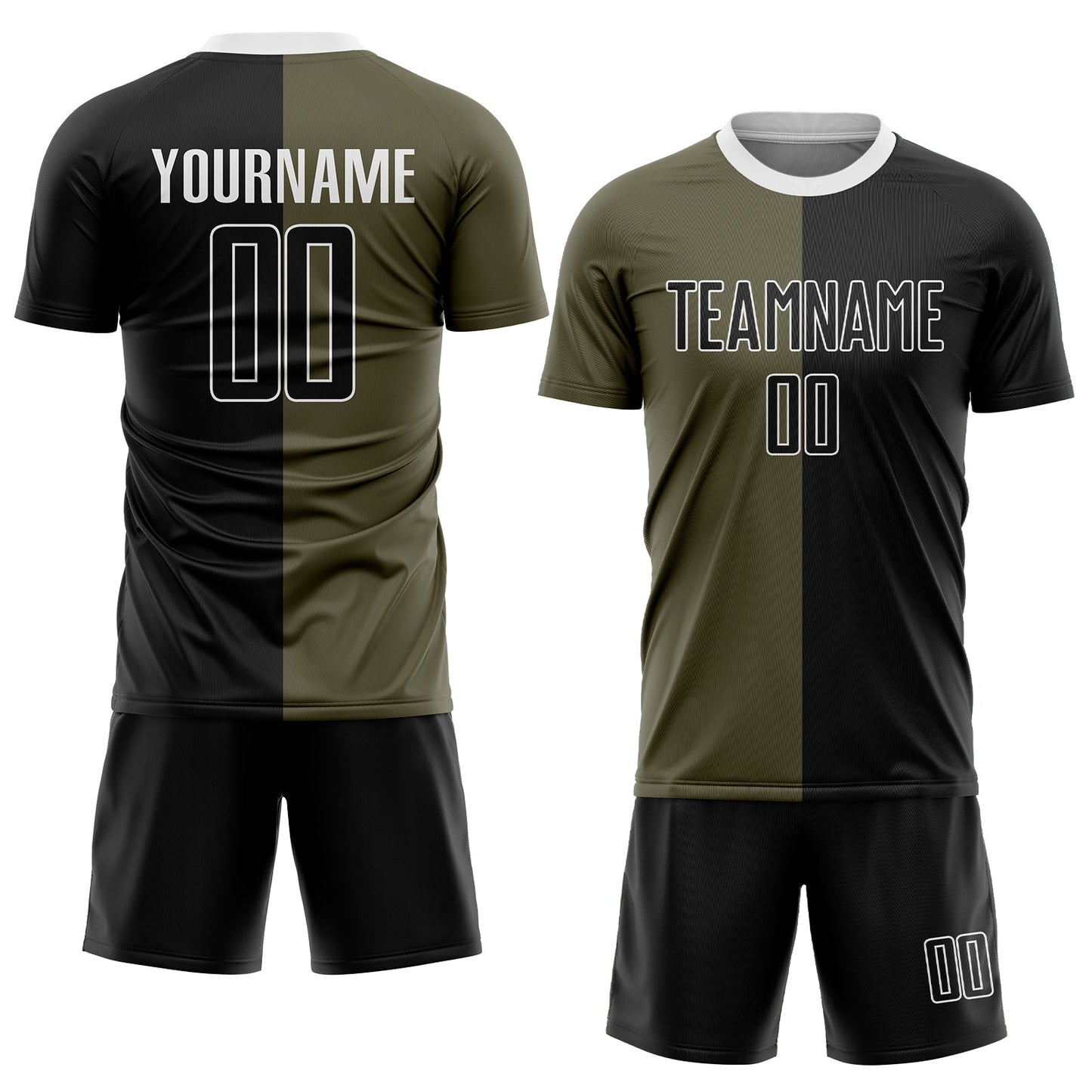 Custom Olive Black-White Sublimation Split Fashion Salute To Service Soccer Uniform Jersey view 2