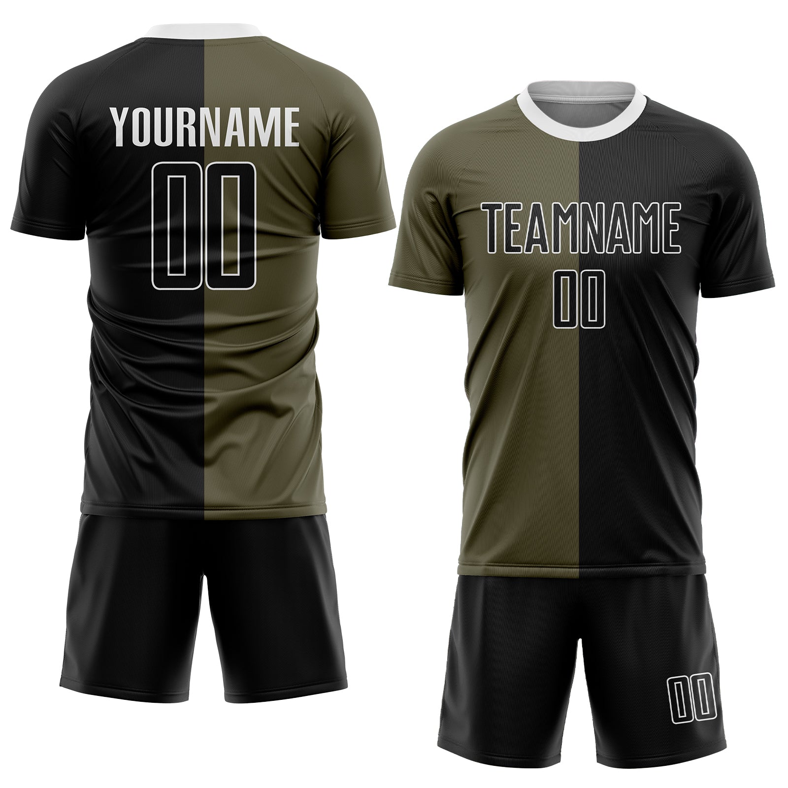 Custom Olive Black-White Sublimation Split Fashion Salute To Service Soccer Uniform Jersey view 2