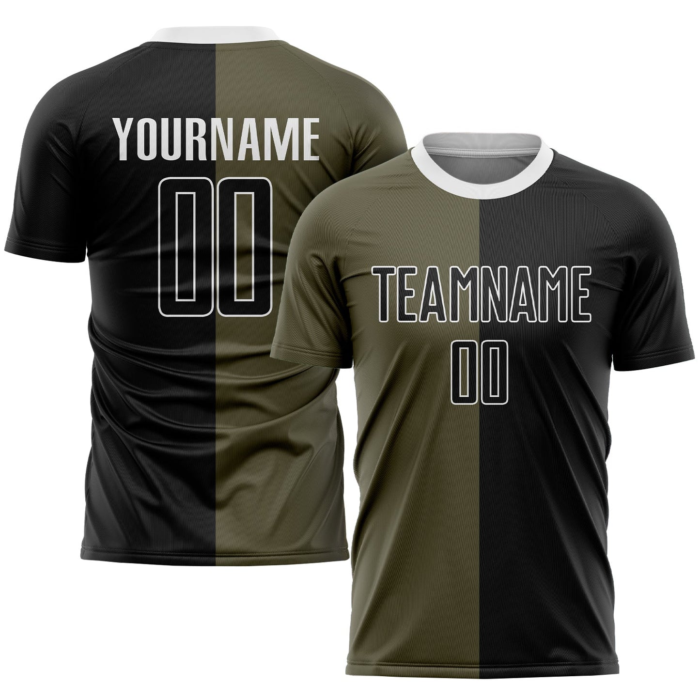 Custom Olive Black-White Sublimation Split Fashion Salute To Service Soccer Uniform Jersey - Main View