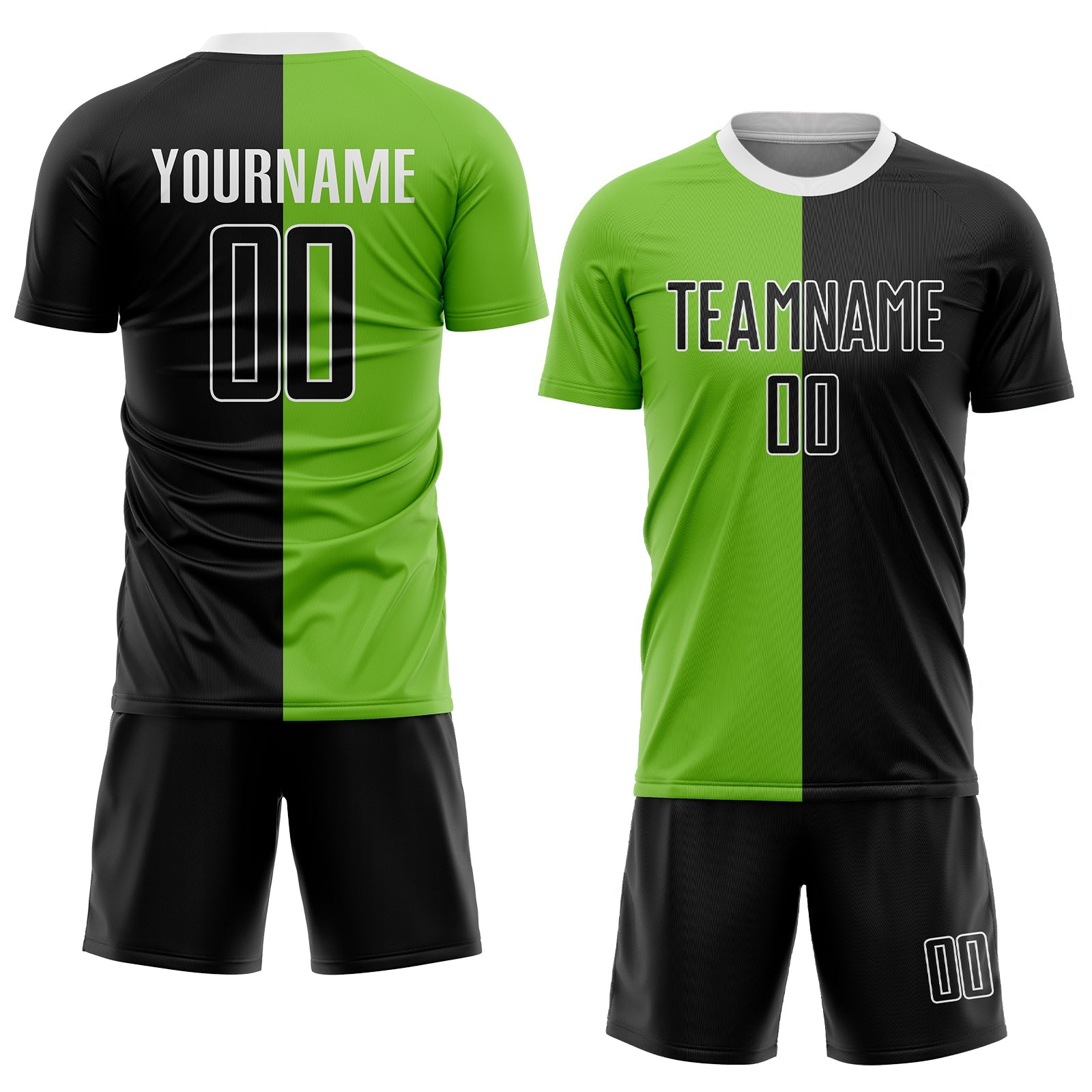 Custom Neon Green Black-White Sublimation Split Fashion Soccer Uniform Jersey view 2