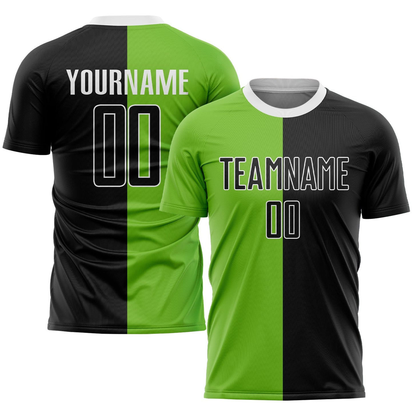 Custom Neon Green Black-White Sublimation Split Fashion Soccer Uniform Jersey - Main View