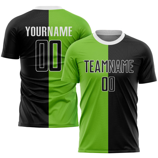 Custom Neon Green Black-White Sublimation Split Fashion Soccer Uniform Jersey - Main View