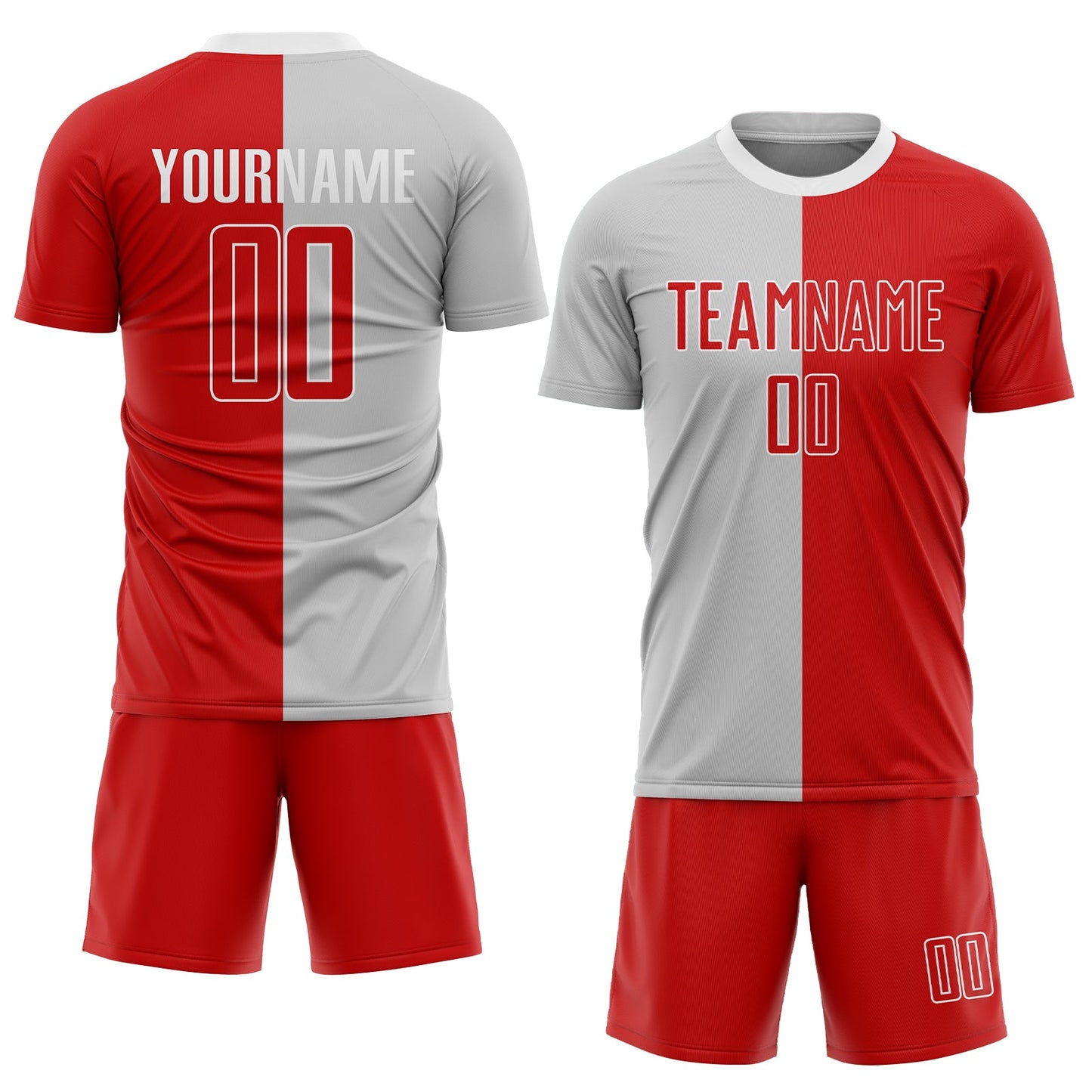 Custom Gray Red-White Sublimation Split Fashion Soccer Uniform Jersey view 2