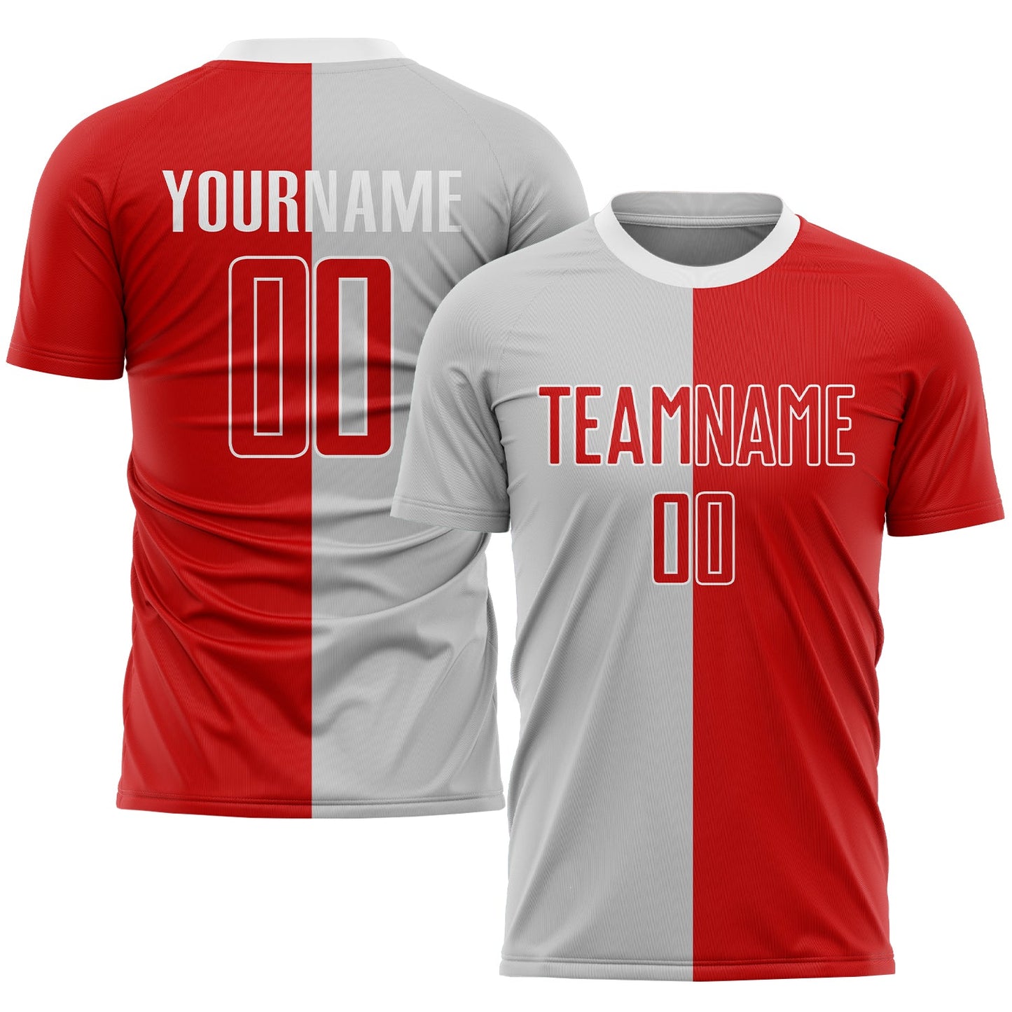 Custom Gray Red-White Sublimation Split Fashion Soccer Uniform Jersey - Main View