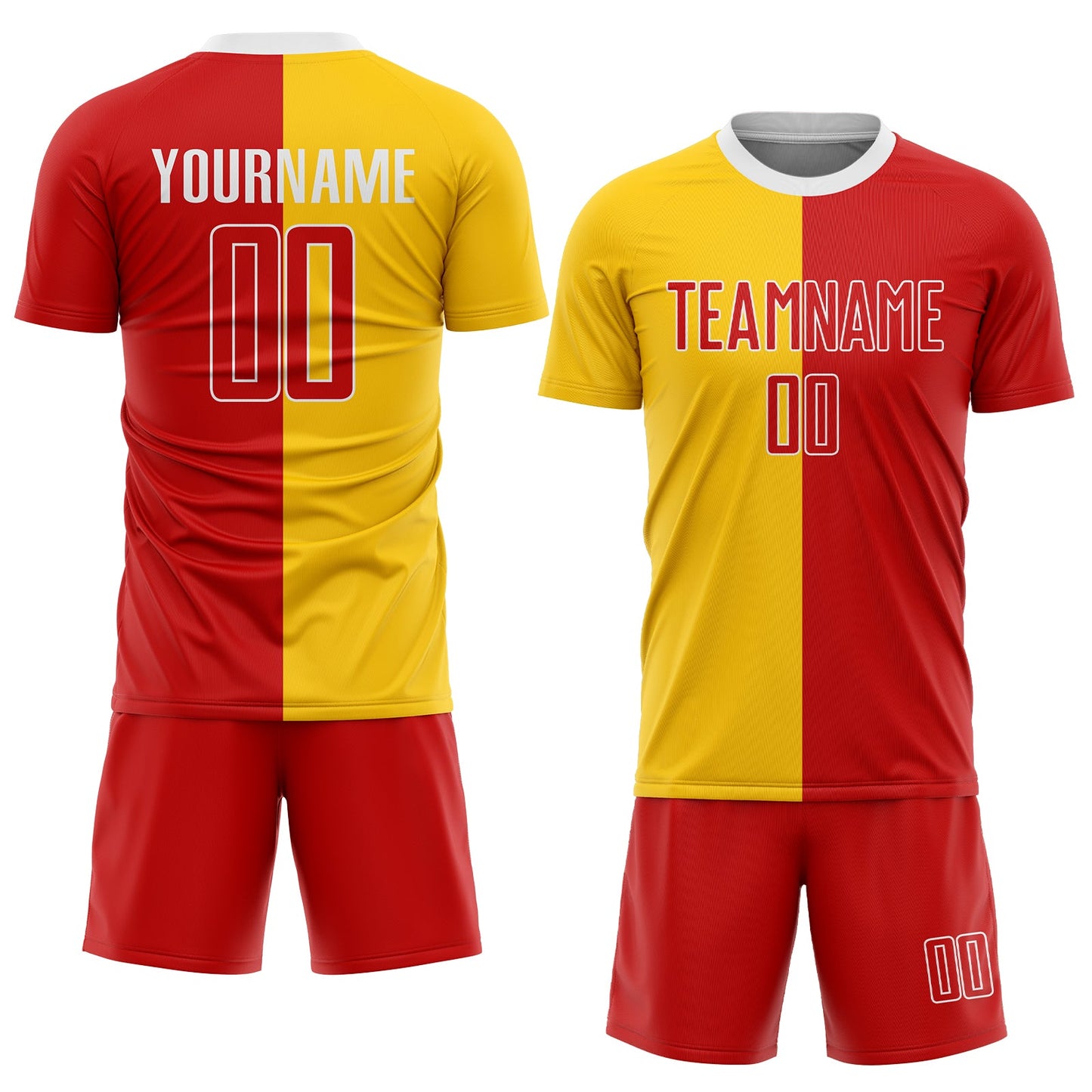 Custom Gold Red-White Sublimation Split Fashion Soccer Uniform Jersey view 2