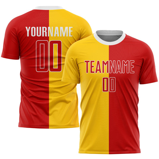 Custom Gold Red-White Sublimation Split Fashion Soccer Uniform Jersey - Main View