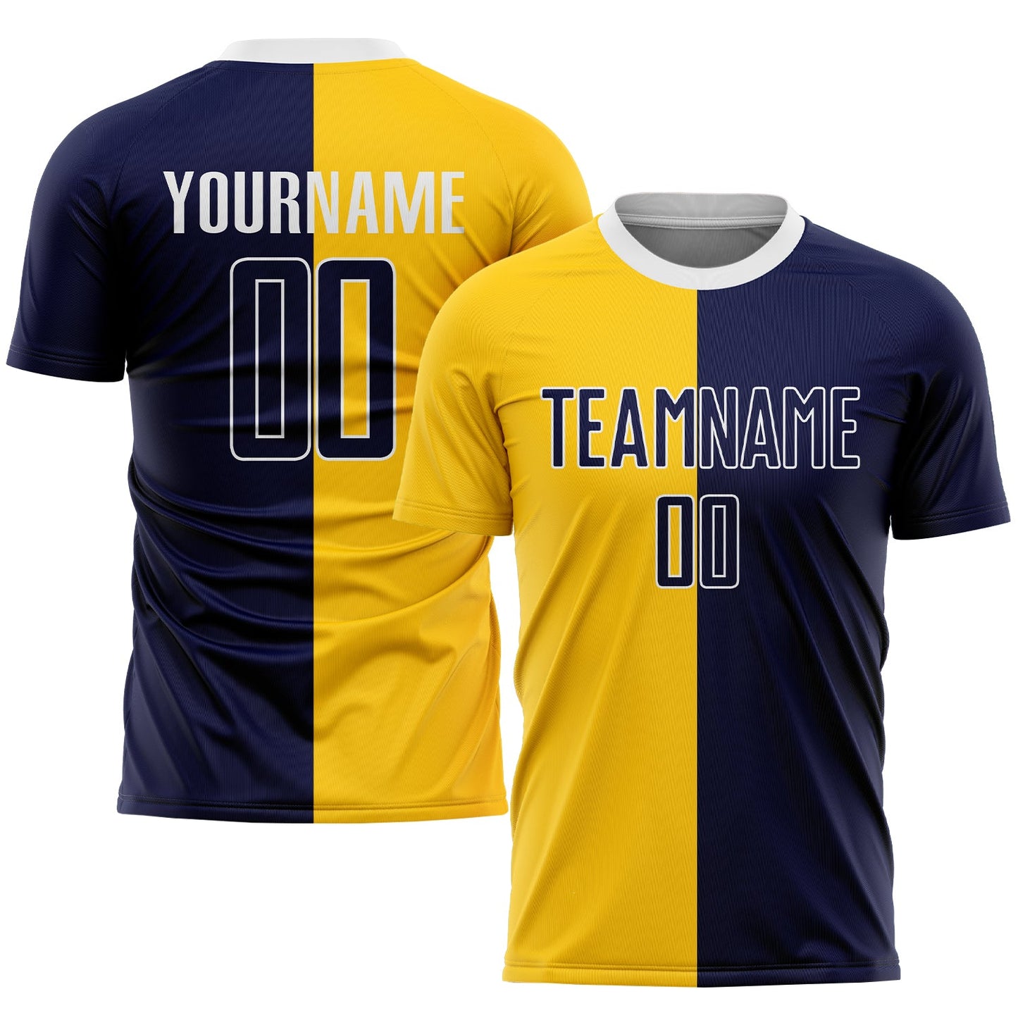 Custom Gold Navy-White Sublimation Split Fashion Soccer Uniform Jersey - Main View