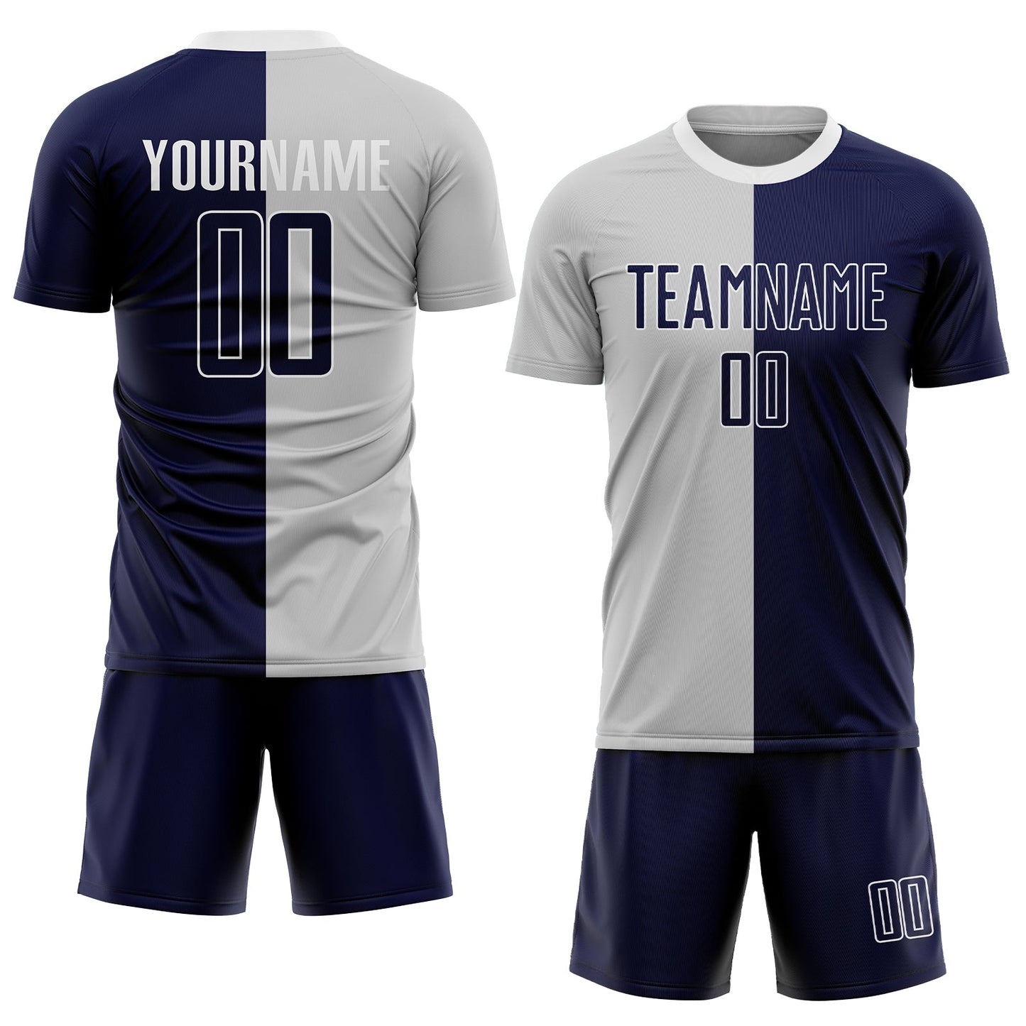 Custom Gray Navy-White Sublimation Split Fashion Soccer Uniform Jersey view 2