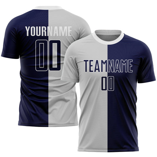 Custom Gray Navy-White Sublimation Split Fashion Soccer Uniform Jersey - Main View