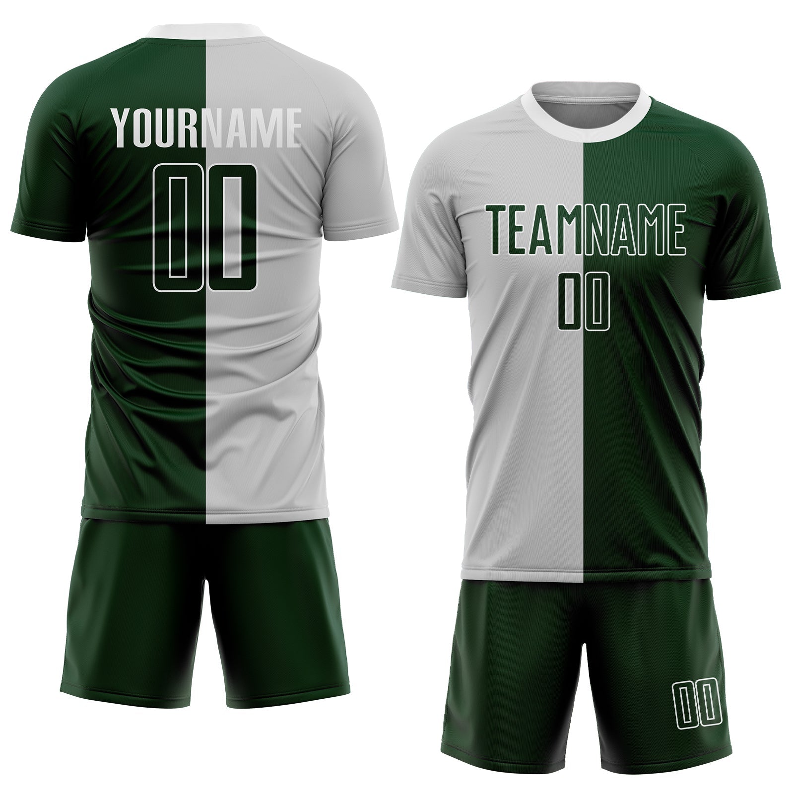 Custom Gray Green-White Sublimation Split Fashion Soccer Uniform Jersey view 2