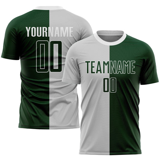 Custom Gray Green-White Sublimation Split Fashion Soccer Uniform Jersey - Main View