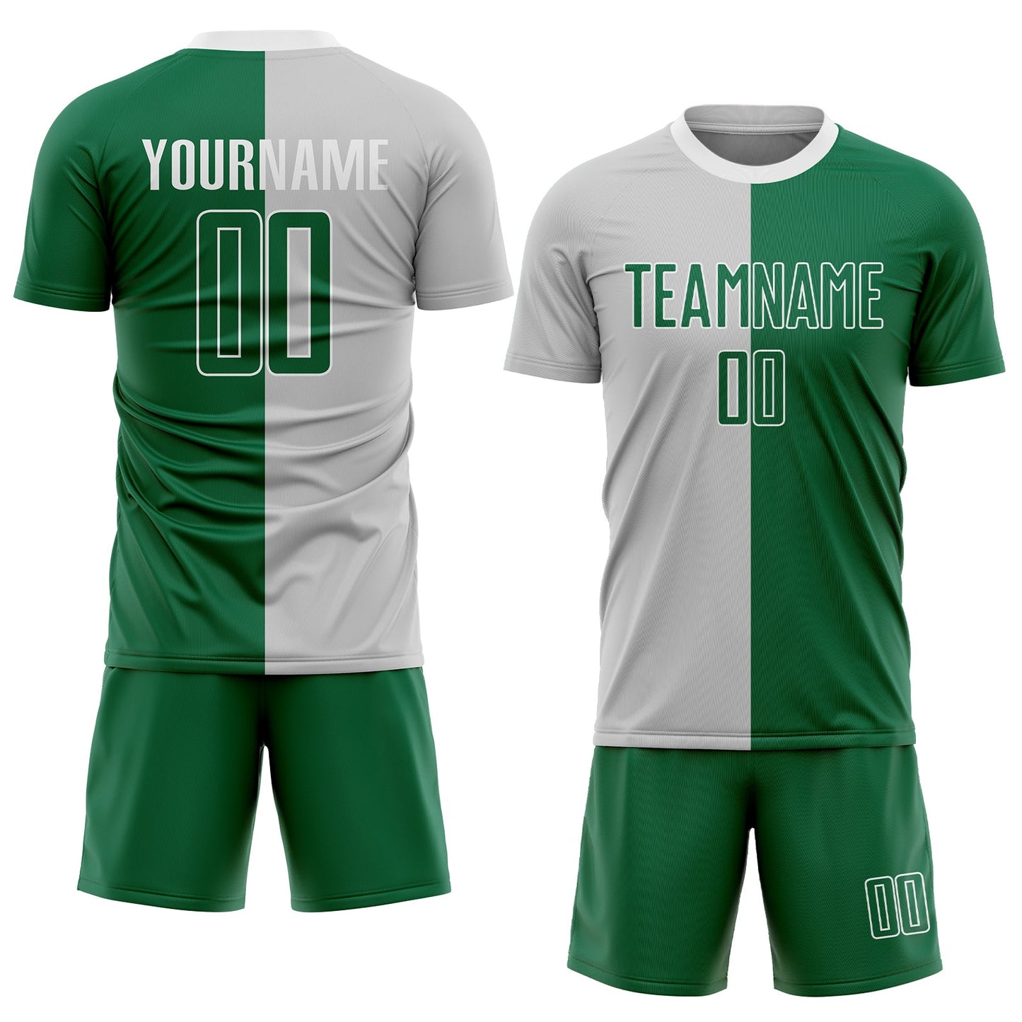 Custom Gray Kelly Green-White Sublimation Split Fashion Soccer Uniform Jersey view 2