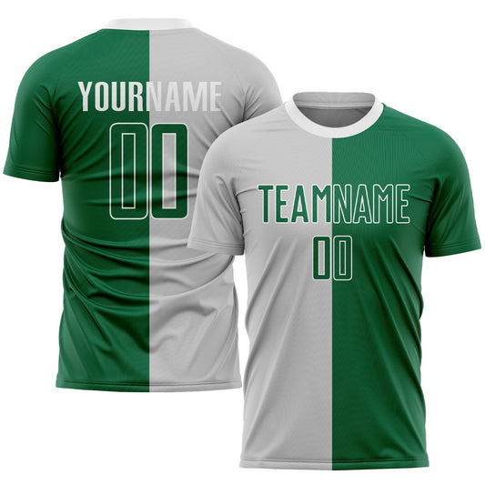Custom Gray Kelly Green-White Sublimation Split Fashion Soccer Uniform Jersey - Main View