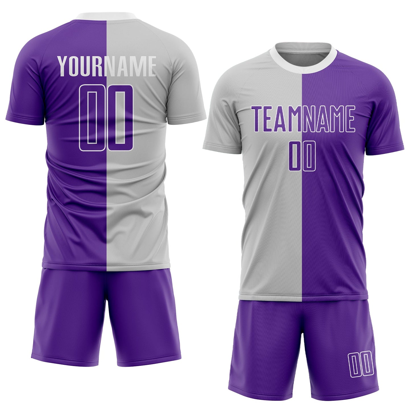 Custom Gray Purple-White Sublimation Split Fashion Soccer Uniform Jersey view 2