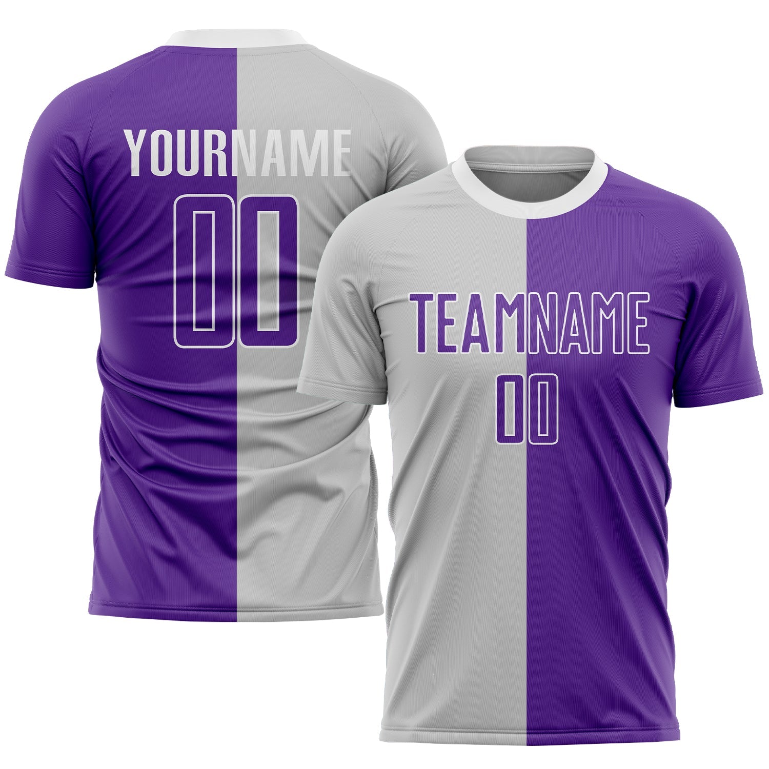 Custom Gray Purple-White Sublimation Split Fashion Soccer Uniform Jersey - Main View