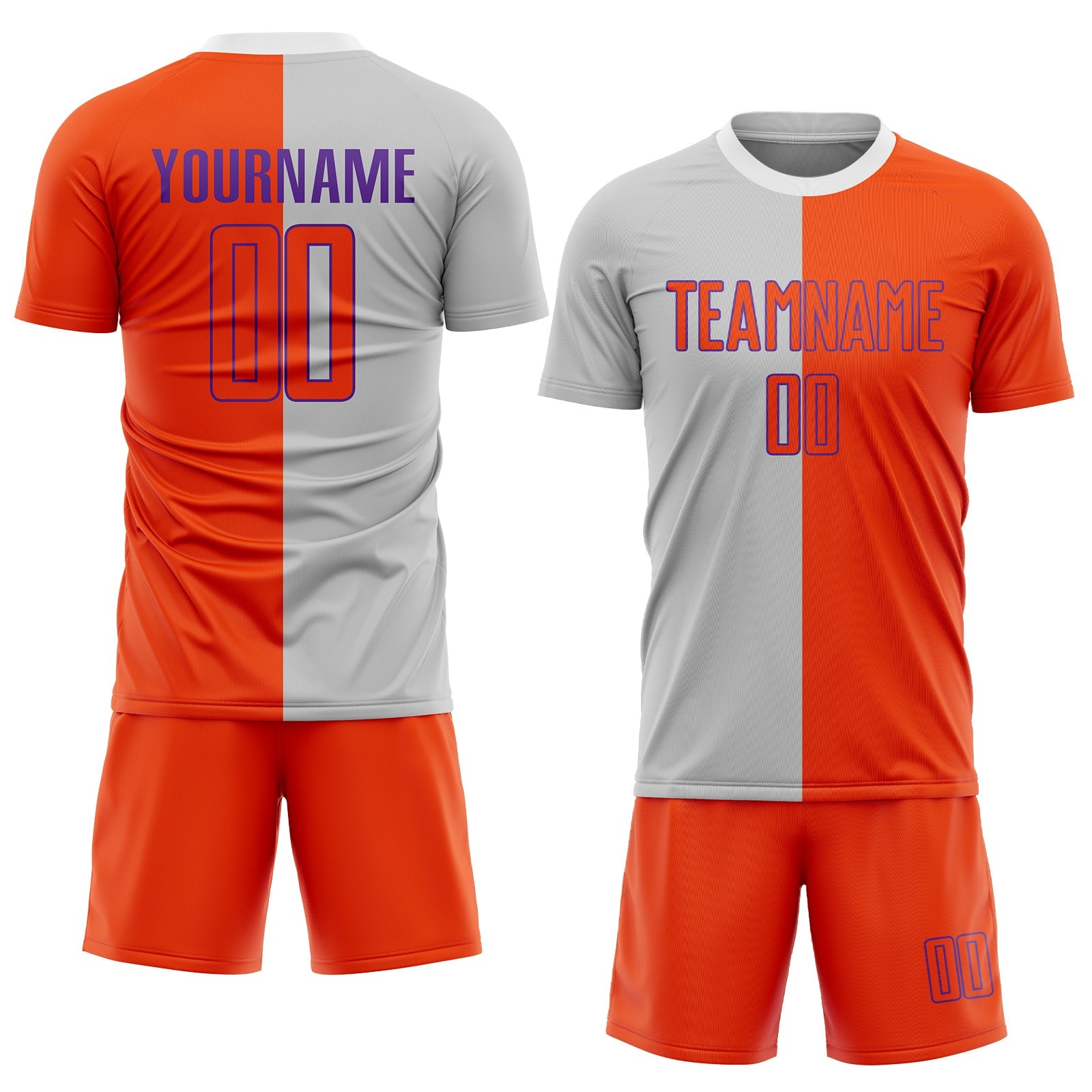 Custom Gray Orange-Purple Sublimation Split Fashion Soccer Uniform Jersey view 2