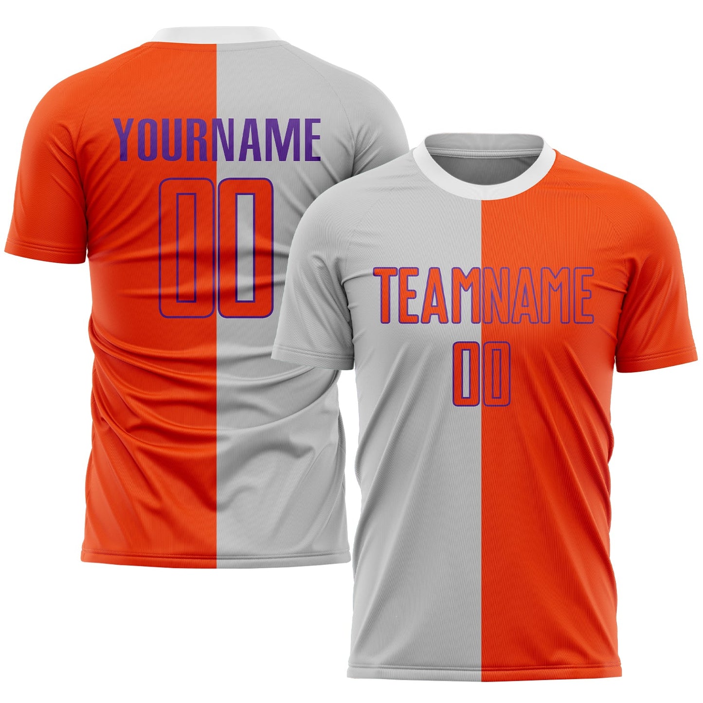 Custom Gray Orange-Purple Sublimation Split Fashion Soccer Uniform Jersey - Main View