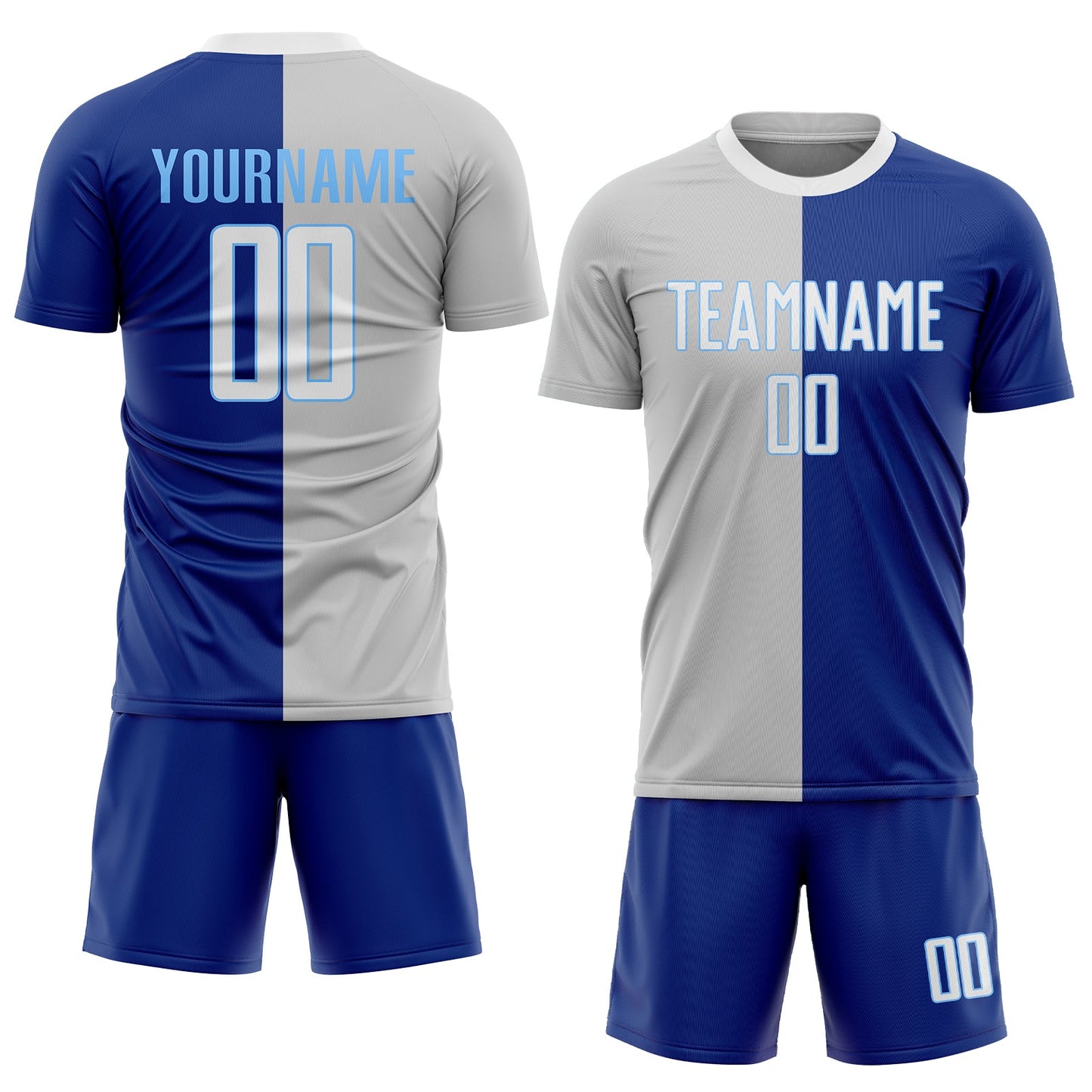 Custom Royal White-Gray Sublimation Split Fashion Soccer Uniform Jersey view 2