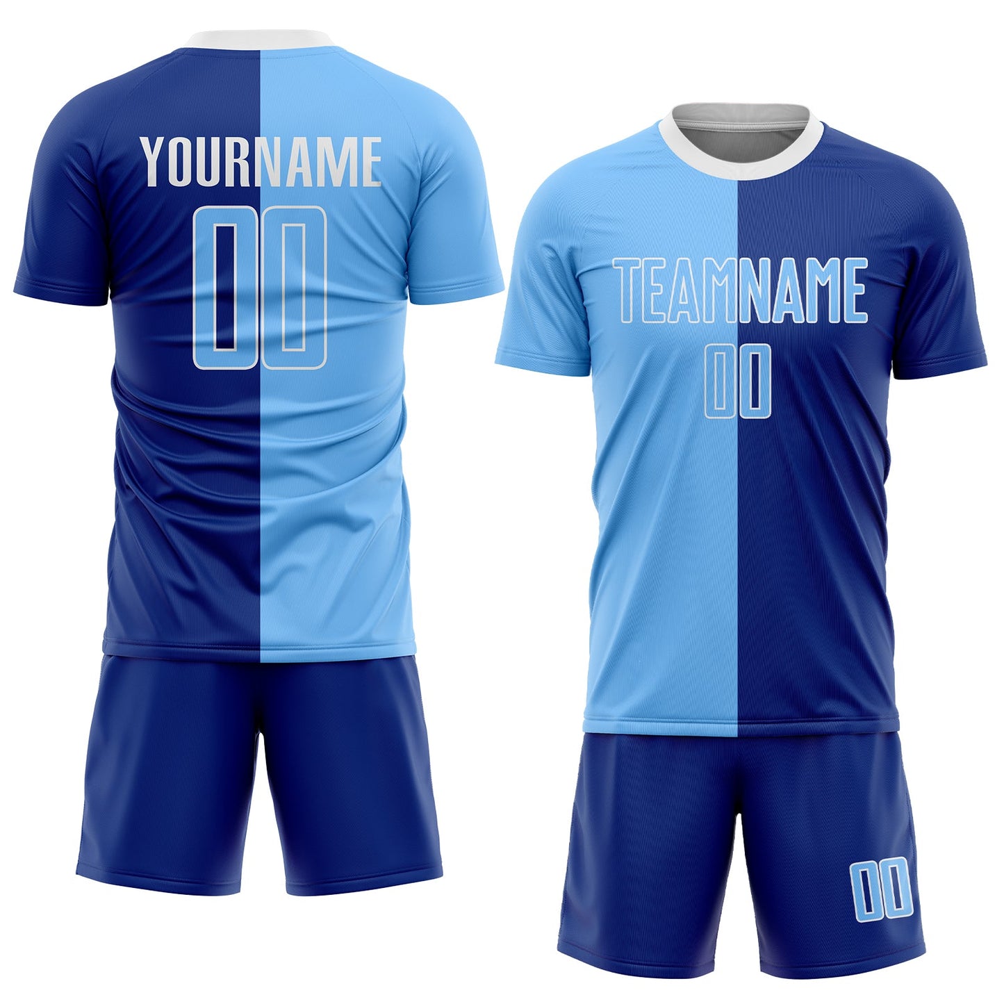 Custom Royal Light Blue-White Sublimation Split Fashion Soccer Uniform Jersey view 2