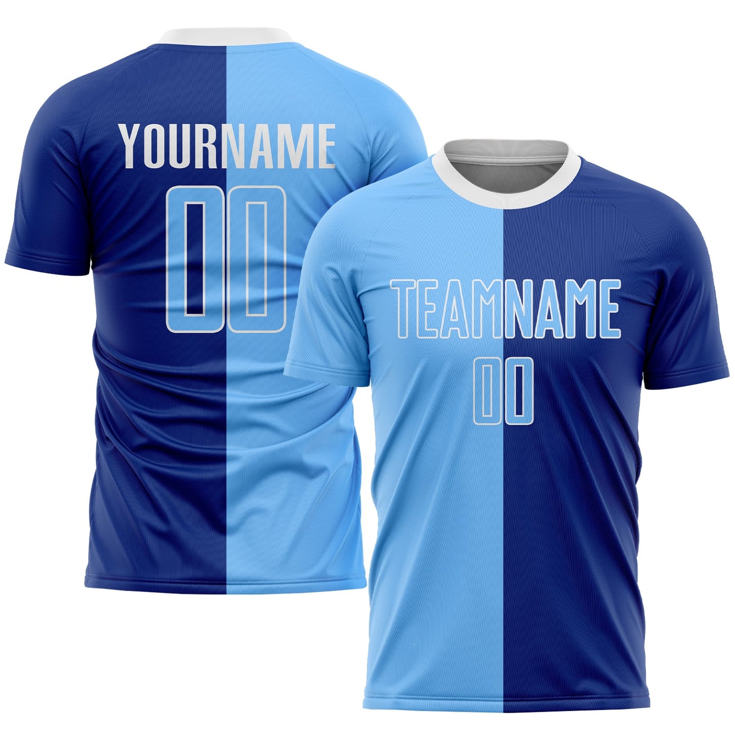Custom Royal Light Blue-White Sublimation Split Fashion Soccer Uniform Jersey - Main View