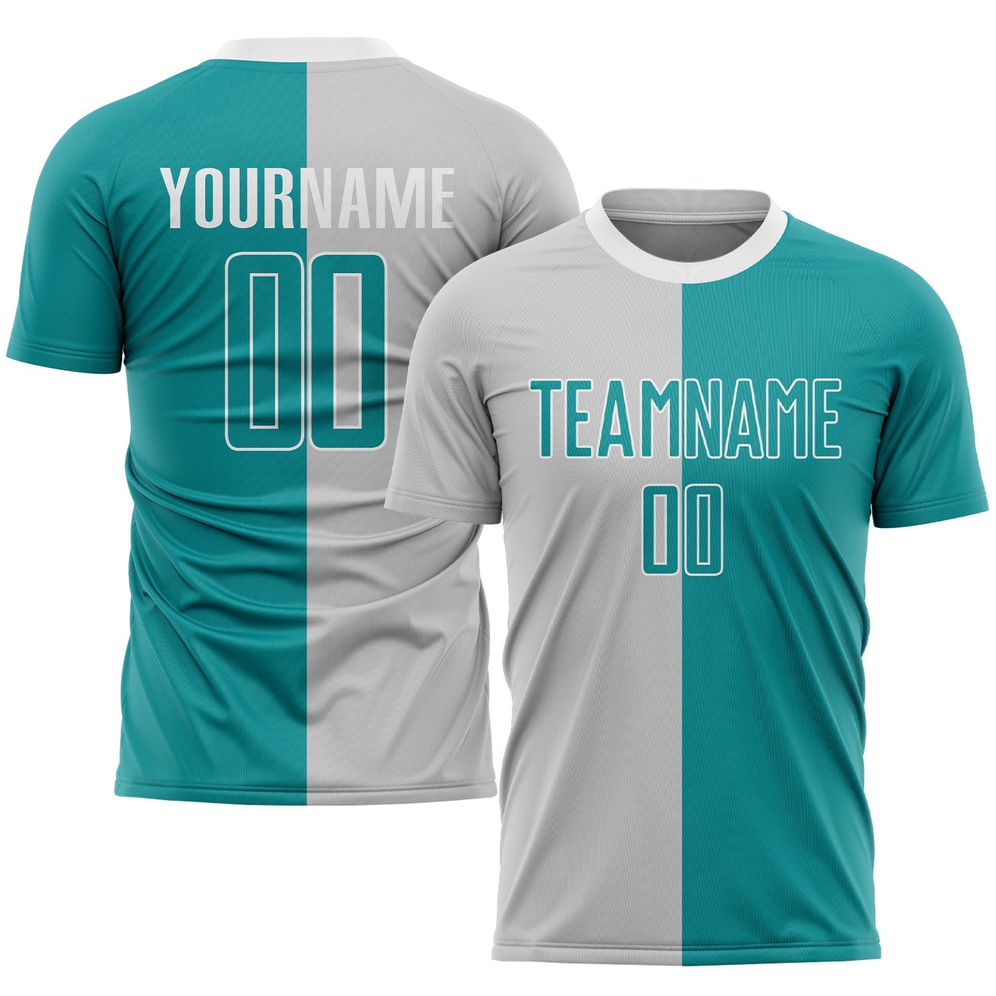 Custom Gray Teal-White Sublimation Split Fashion Soccer Uniform Jersey - Main View