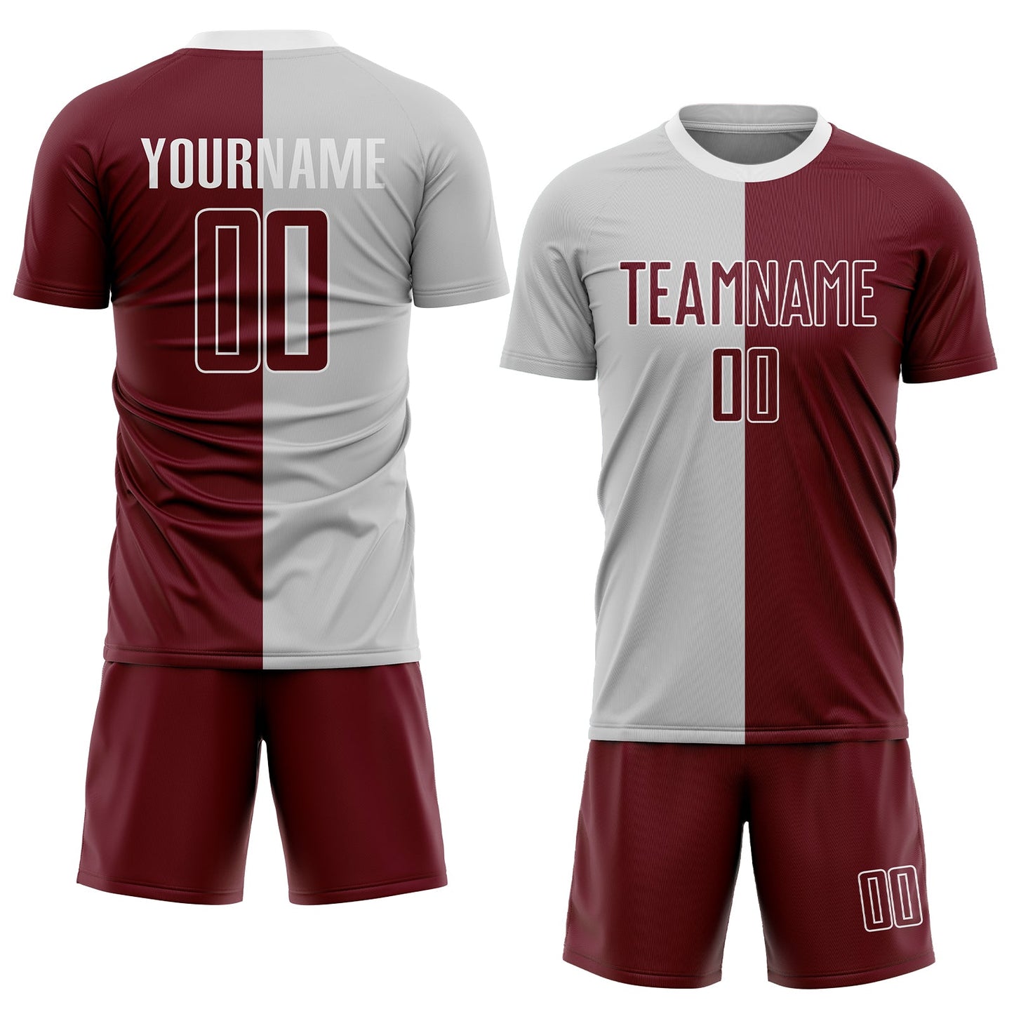 Custom Gray Crimson-White Sublimation Split Fashion Soccer Uniform Jersey view 2