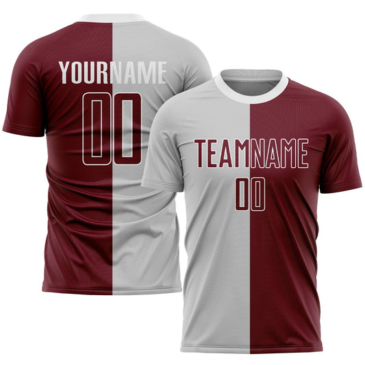Custom Gray Crimson-White Sublimation Split Fashion Soccer Uniform Jersey - Main View