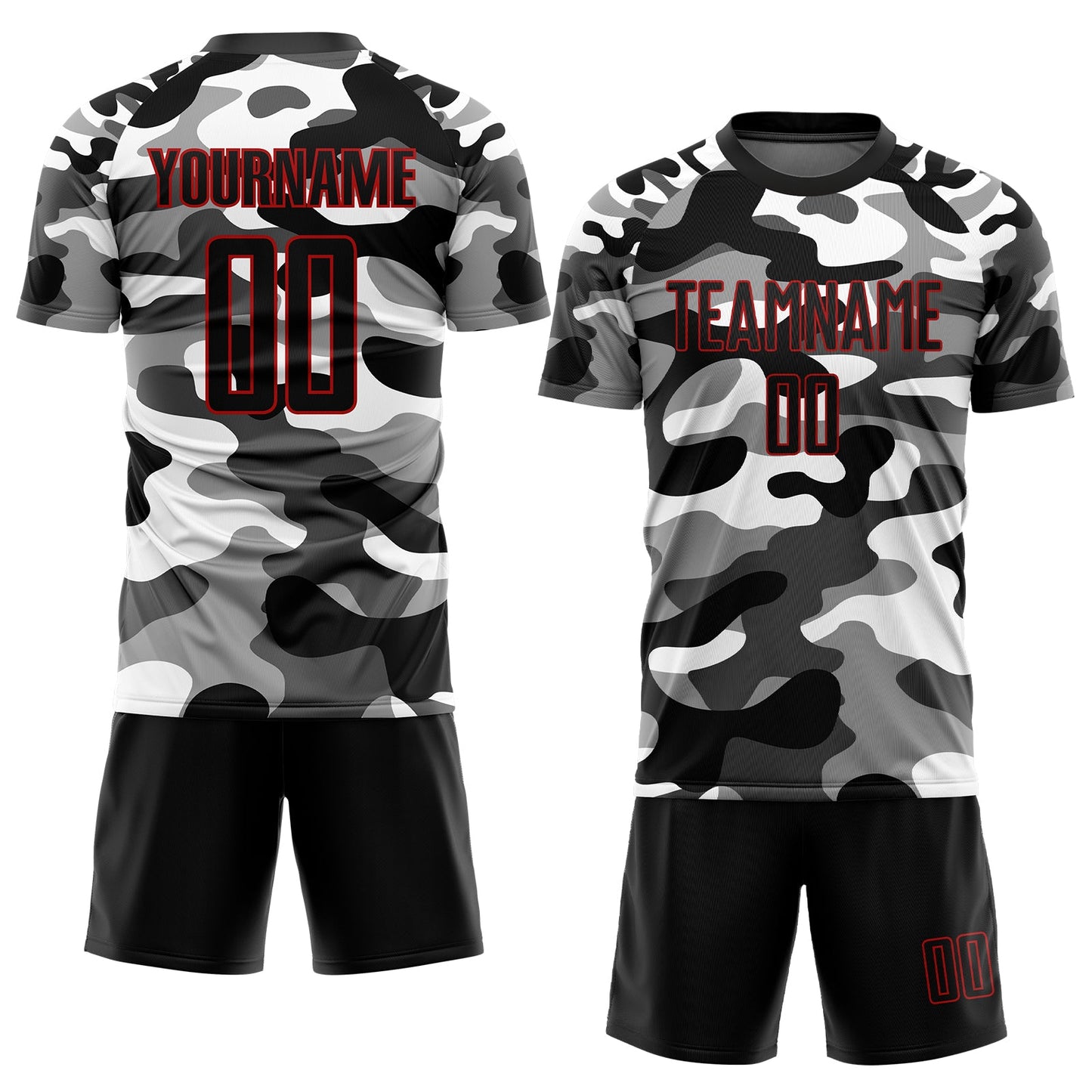Custom Camo Black-Red Sublimation Salute To Service Soccer Uniform Jersey view 2