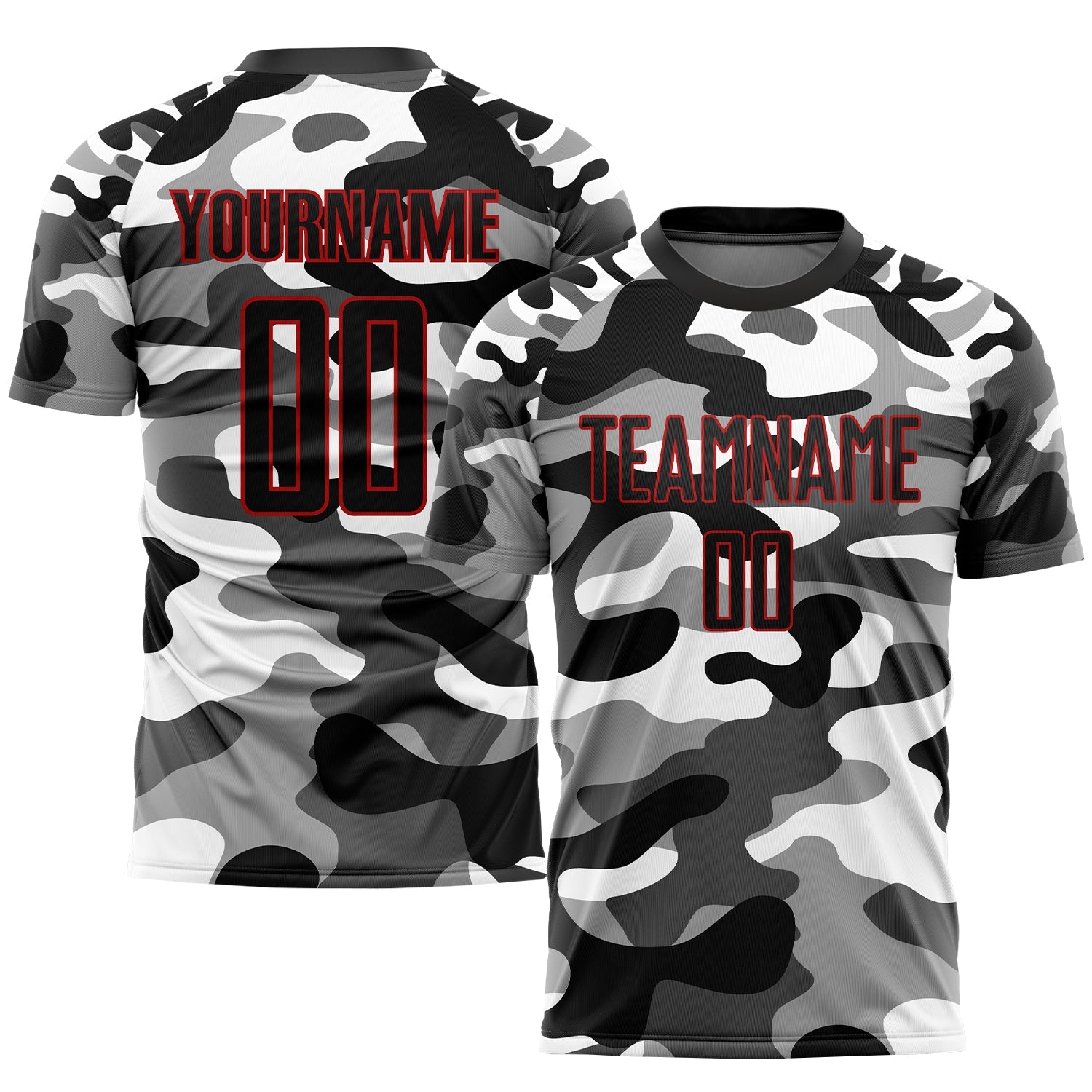 Custom Camo Black-Red Sublimation Salute To Service Soccer Uniform Jersey - Main View