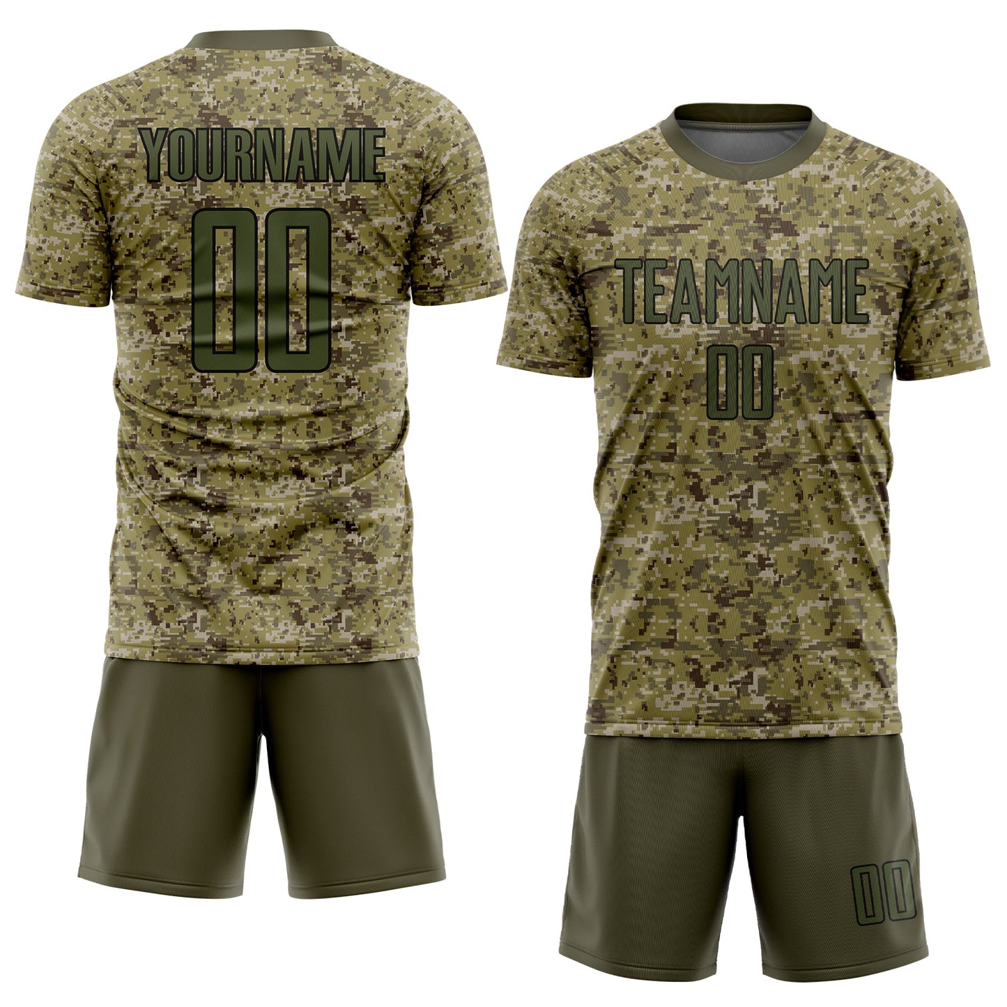 Custom Camo Olive-Black Sublimation Salute To Service Soccer Uniform Jersey view 2