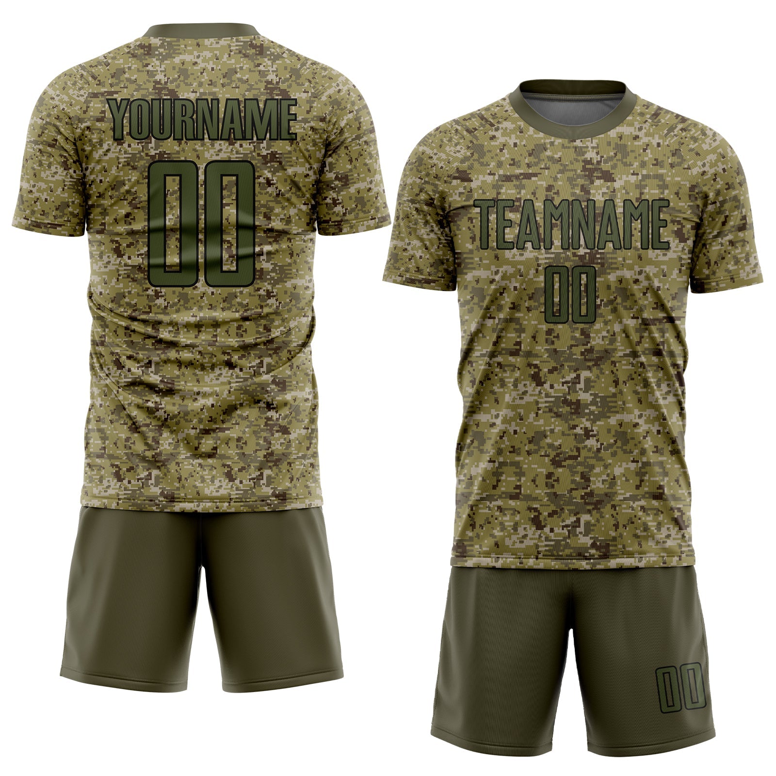 Custom Camo Olive-Black Sublimation Salute To Service Soccer Uniform Jersey view 2