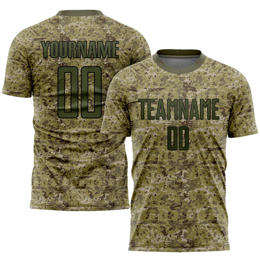 Custom Camo Olive-Black Sublimation Salute To Service Soccer Uniform Jersey - Main View
