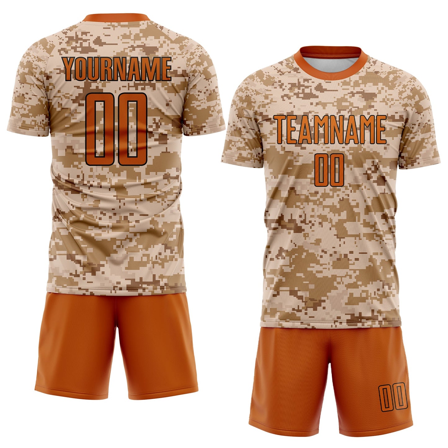 Custom Camo Texas Orange-Brown Sublimation Salute To Service Soccer Uniform Jersey view 2