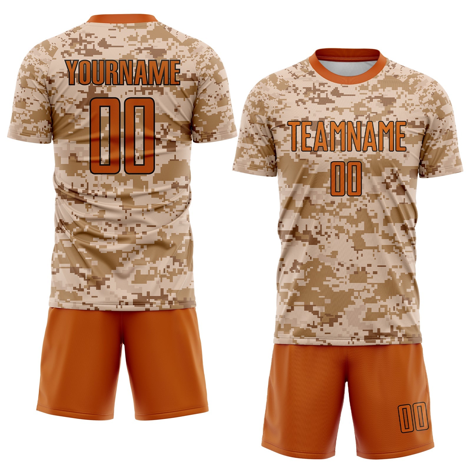 Custom Camo Texas Orange-Brown Sublimation Salute To Service Soccer Uniform Jersey view 2