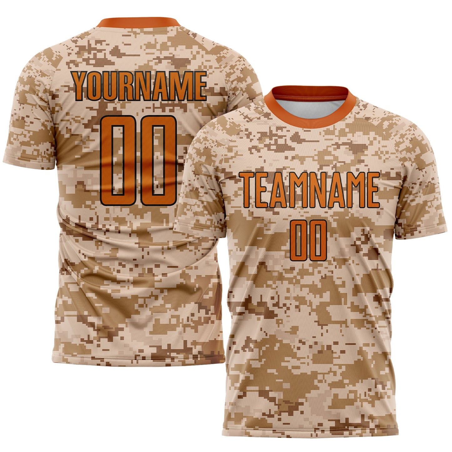 Custom Camo Texas Orange-Brown Sublimation Salute To Service Soccer Uniform Jersey - Main View