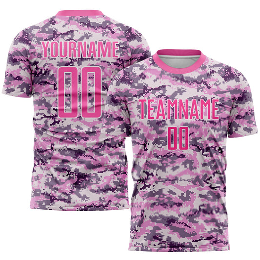 Custom Camo Pink-White Sublimation Salute To Service Soccer Uniform Jersey - Main View