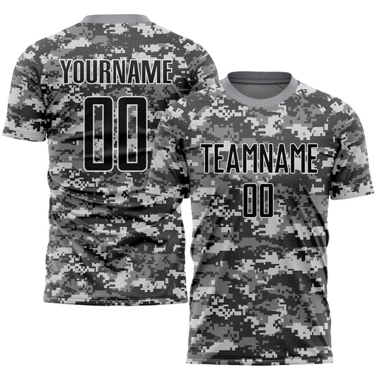 Custom Camo Black-Gray Sublimation Salute To Service Soccer Uniform Jersey - Main View