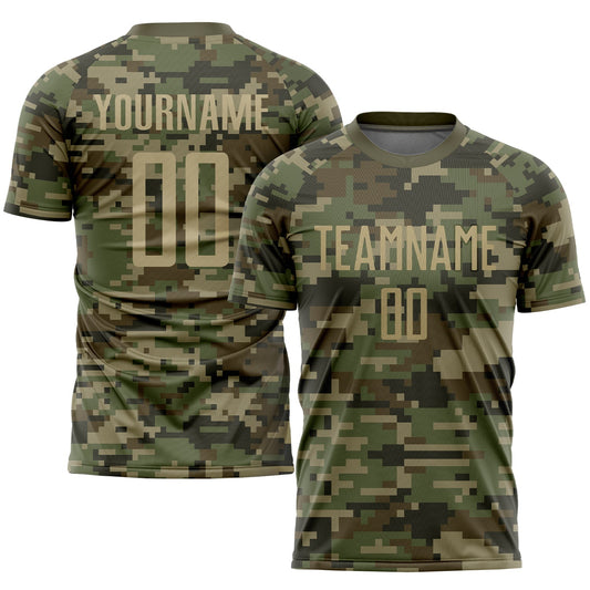 Custom Camo Vegas Gold-Olive Sublimation Salute To Service Soccer Uniform Jersey - Main View