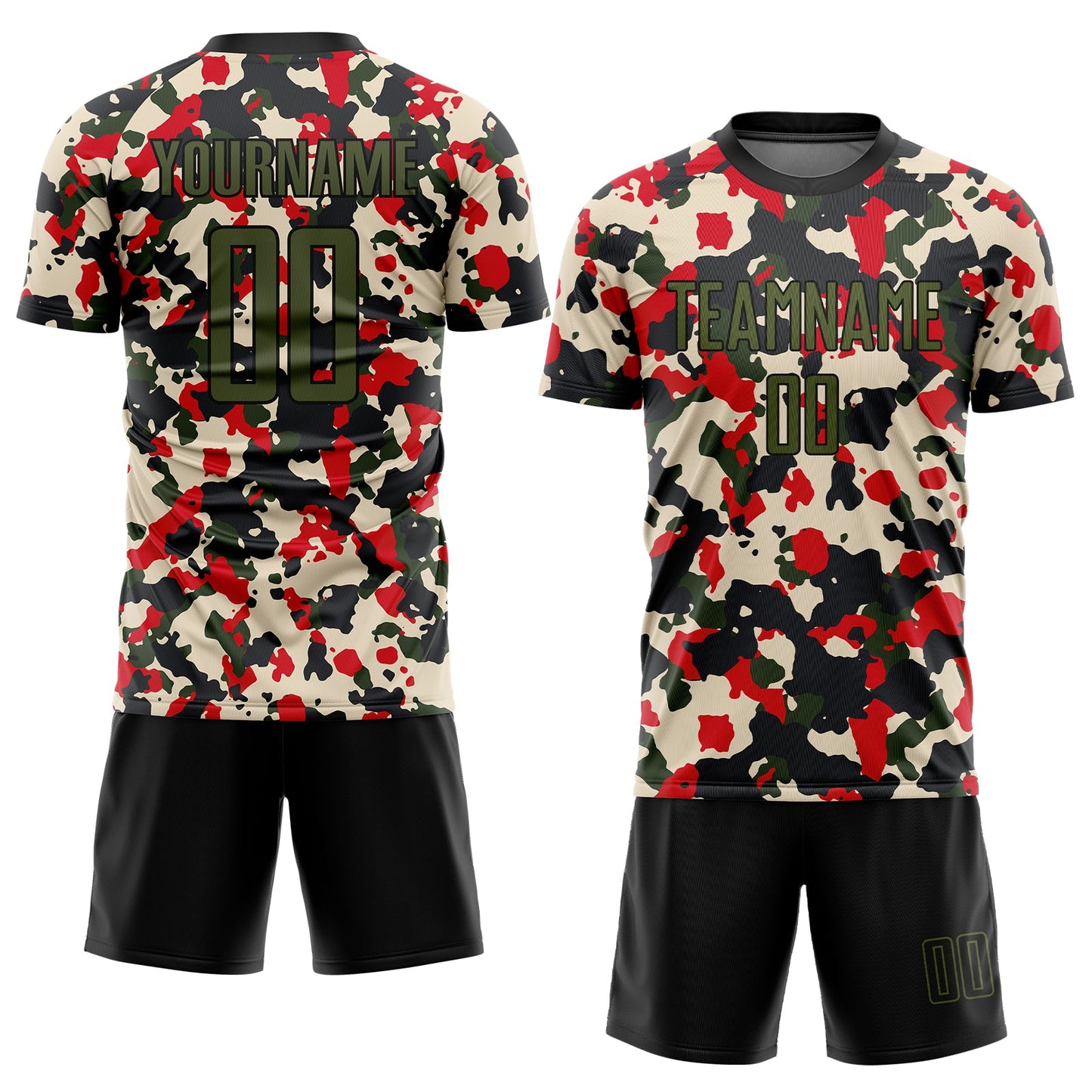 Custom Camo Olive-Black Sublimation Salute To Service Soccer Uniform Jersey view 2