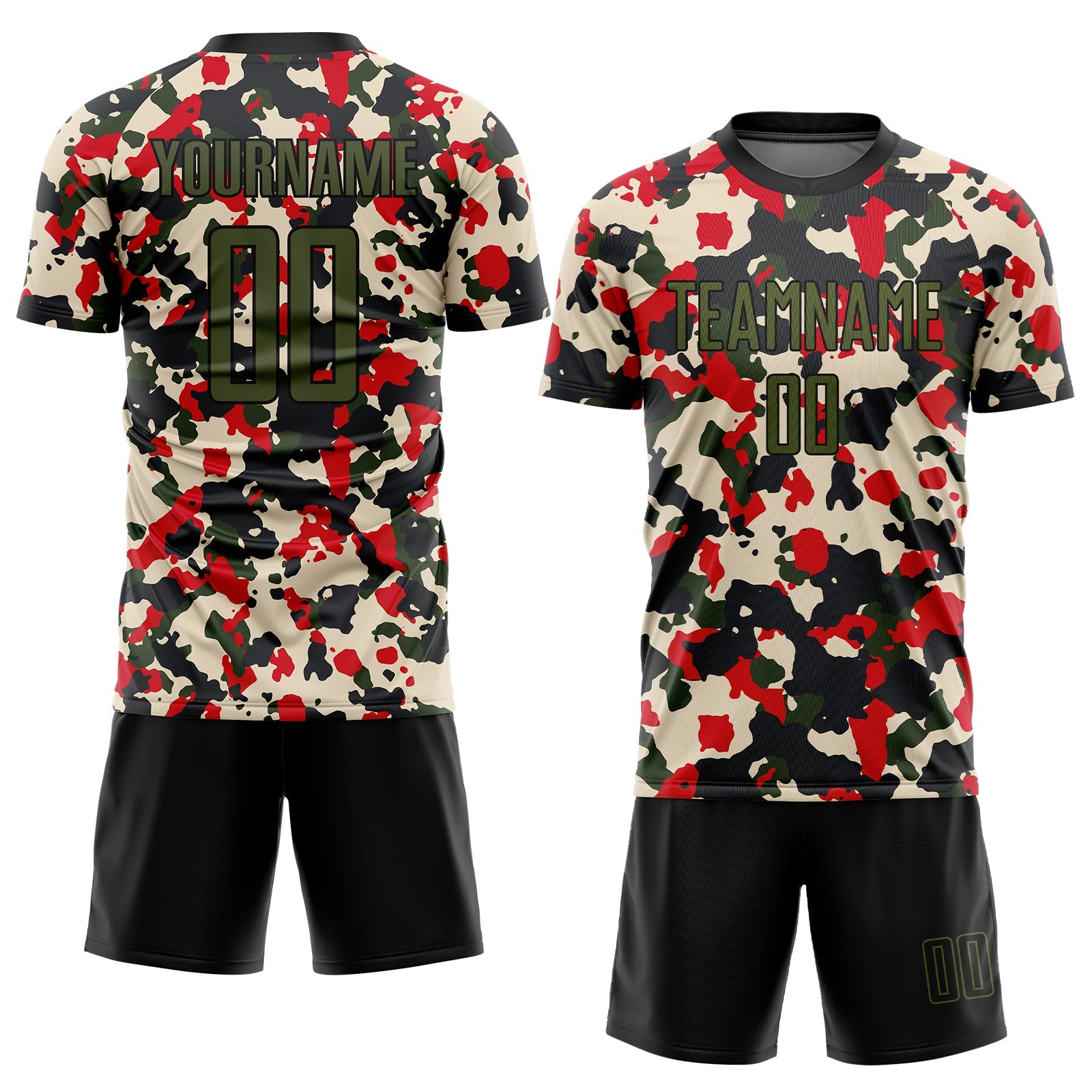 Custom Camo Olive-Black Sublimation Salute To Service Soccer Uniform Jersey view 2