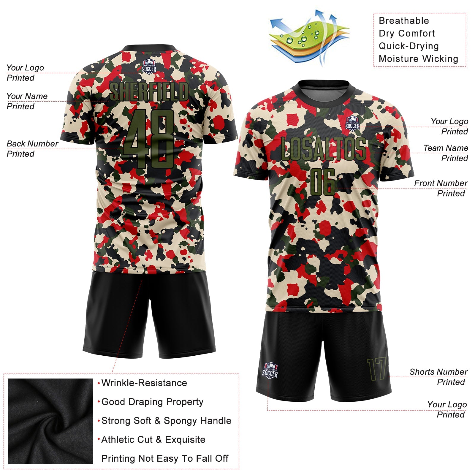 Custom Camo Olive-Black Sublimation Salute To Service Soccer Uniform Jersey view 3