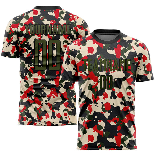 Custom Camo Olive-Black Sublimation Salute To Service Soccer Uniform Jersey - Main View