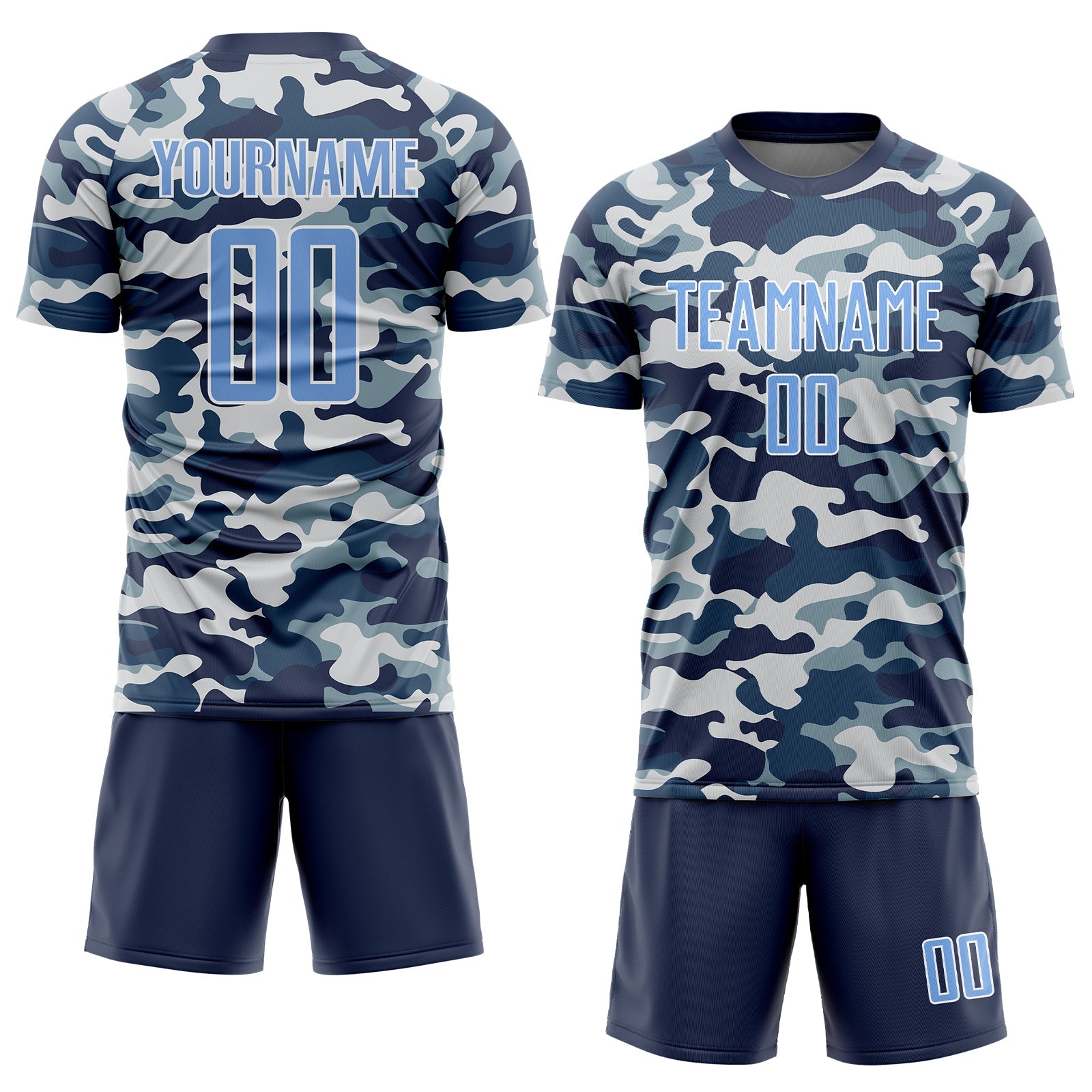 Custom Camo Light Blue-Royal Sublimation Salute To Service Soccer Uniform Jersey view 2