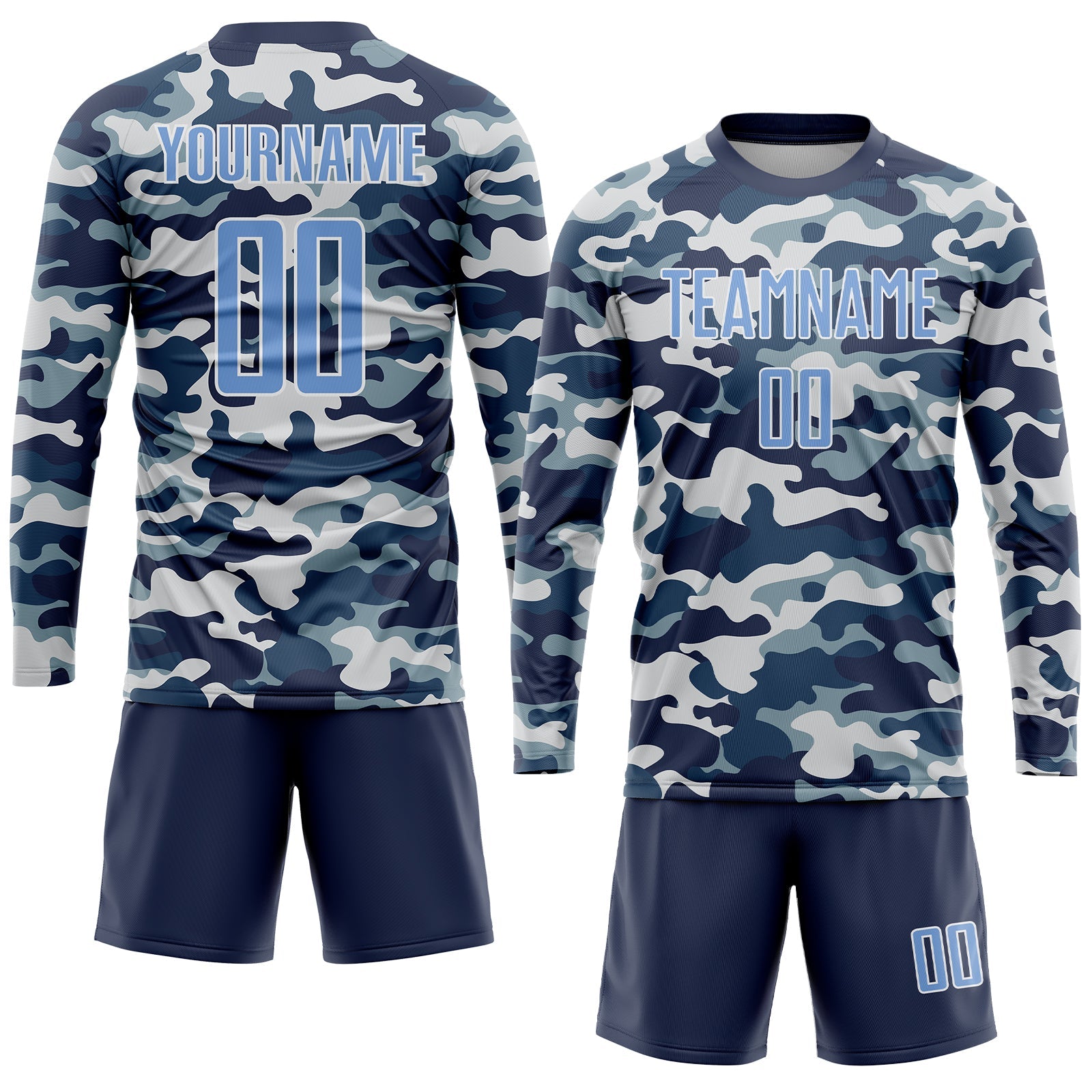Custom Camo Light Blue-Royal Sublimation Salute To Service Soccer Uniform Jersey view 4