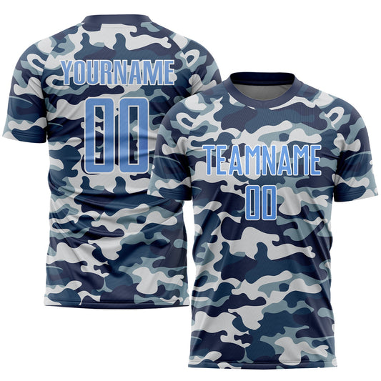Custom Camo Light Blue-Royal Sublimation Salute To Service Soccer Uniform Jersey - Main View
