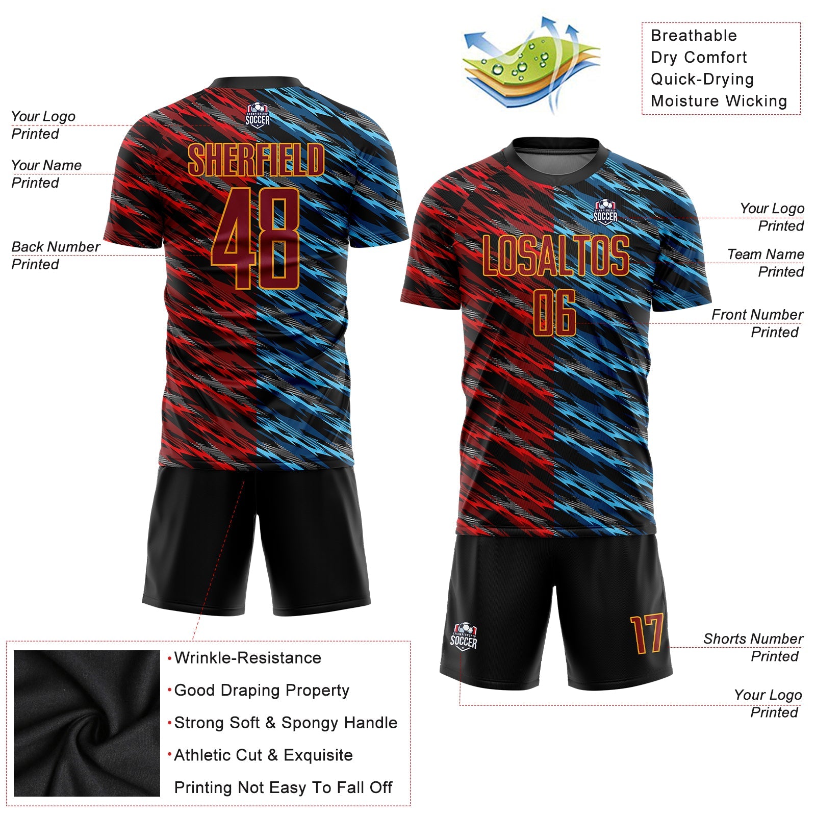 Custom Camo Crimson-Black Sublimation Salute To Service Soccer Uniform Jersey view 3