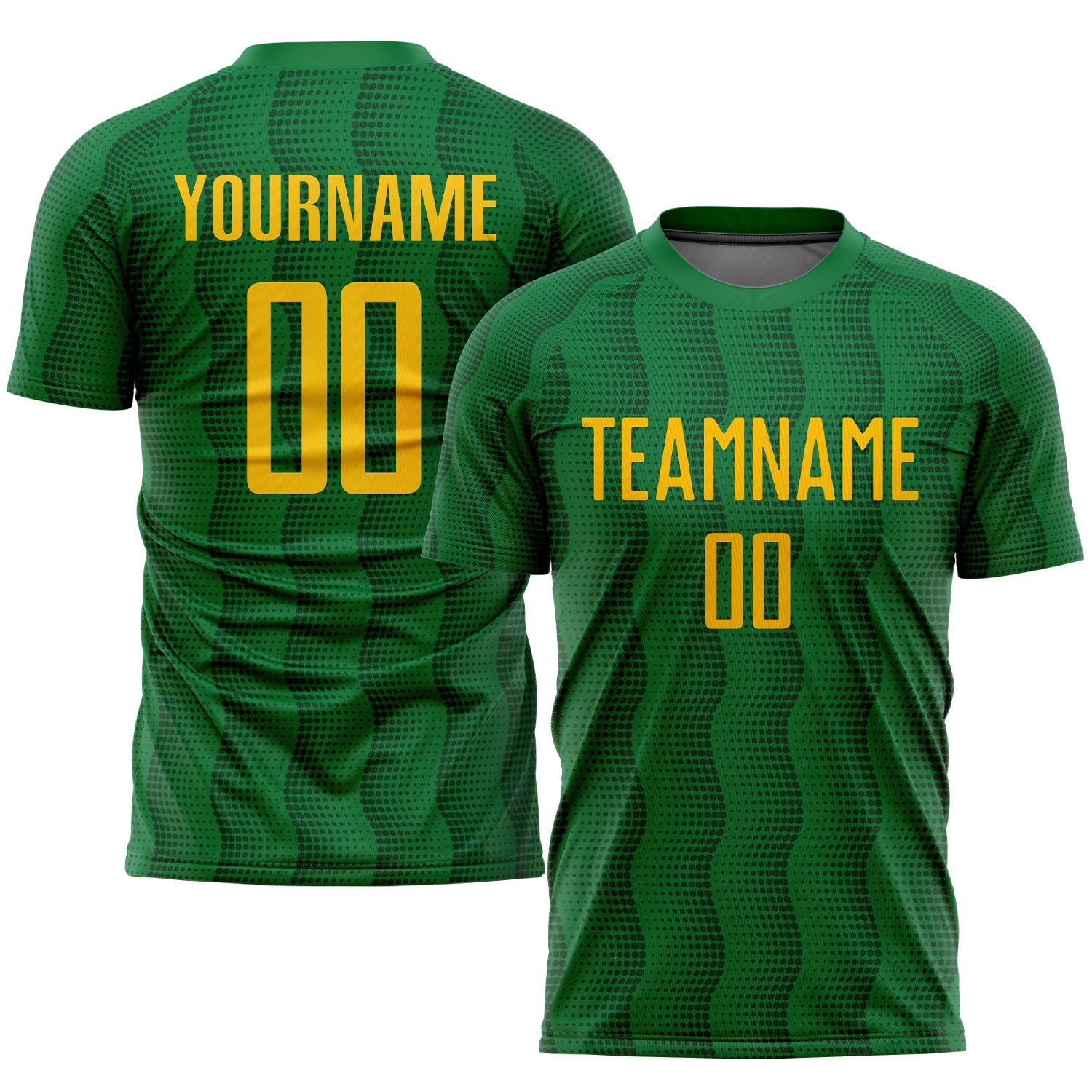 Custom Kelly Green Gold Sublimation Soccer Uniform Jersey - Main View