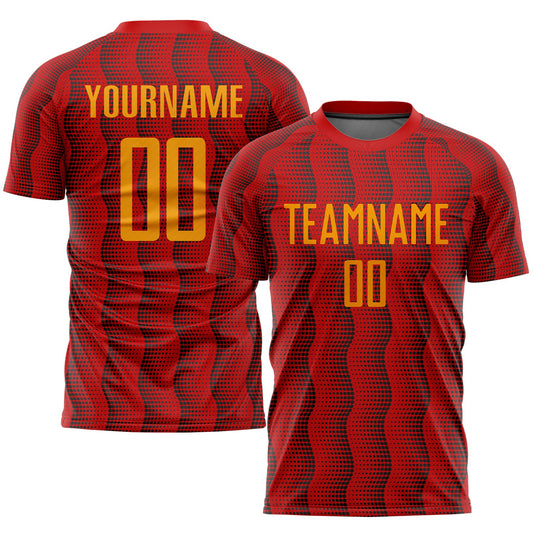 Custom Red Gold Sublimation Soccer Uniform Jersey - Main View